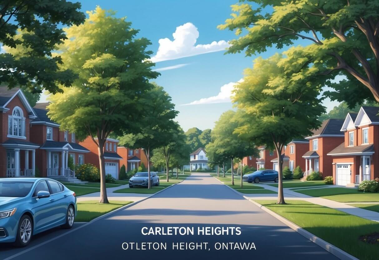 A serene suburban neighborhood with tree-lined streets and well-maintained homes in Carleton Heights, Ottawa, Ontario
